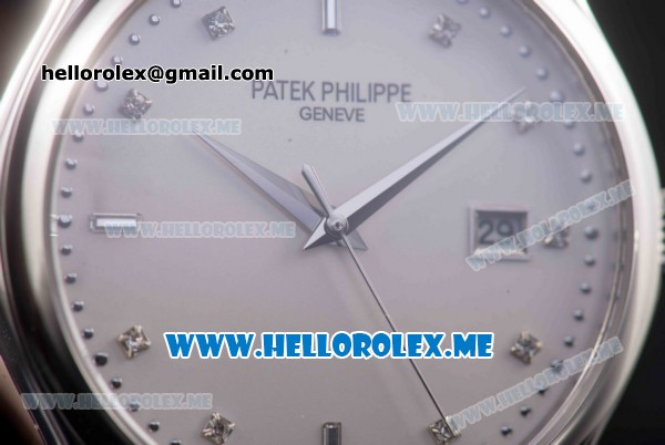Patek Philippe Calatrava Miyota Quartz Steel Case with White Dial and Brown Leather Strap Diamonds Markers - Click Image to Close